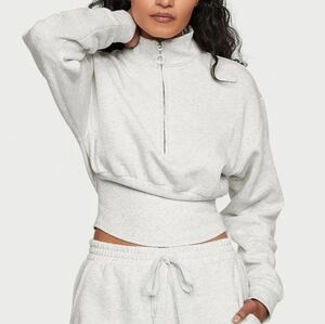 Victoria's Secret Corset Quarter Zip Pullover Sweatshirt Medium Grey Fleece
